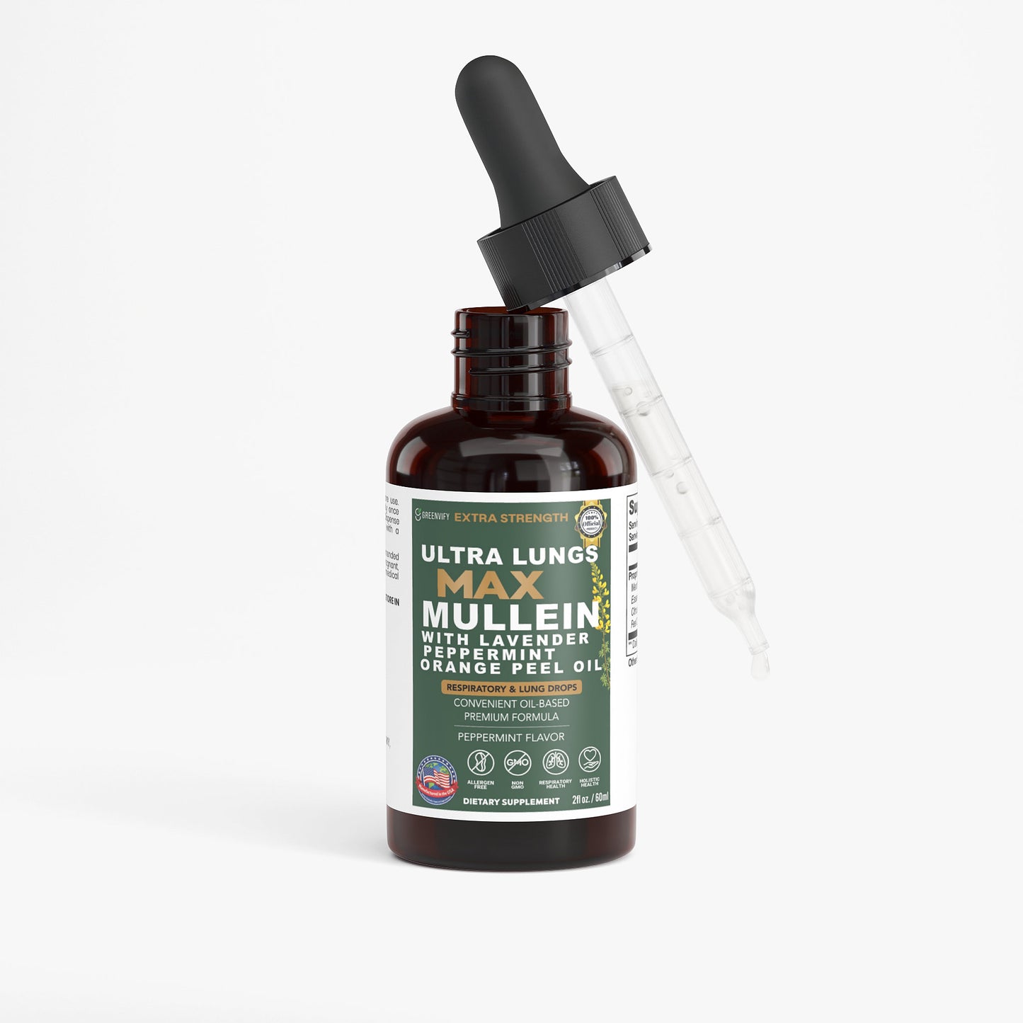 GreenVify Ultra Lungs Max Mullein Drops with Lavender Peppermint Orange Peel Oil