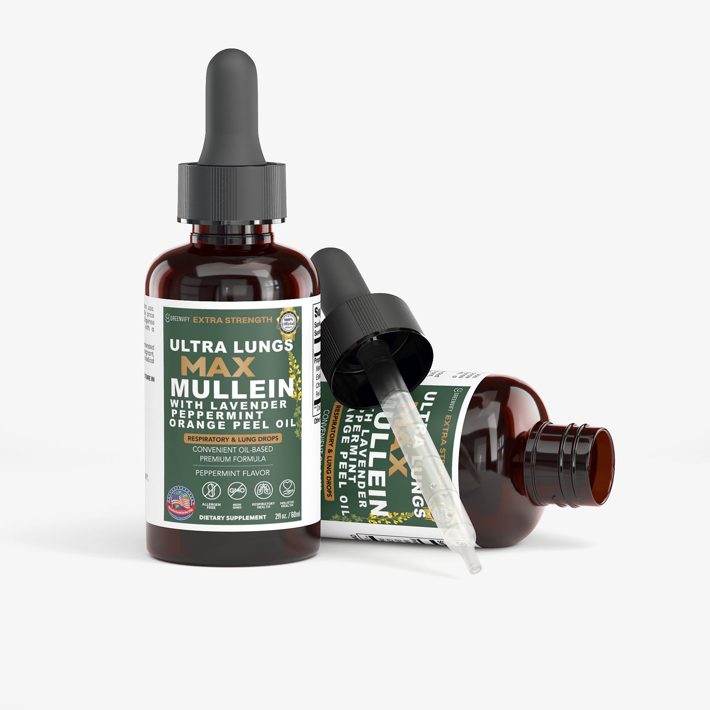 GreenVify Ultra Lungs Max Mullein Drops with Lavender Peppermint Orange Peel Oil
