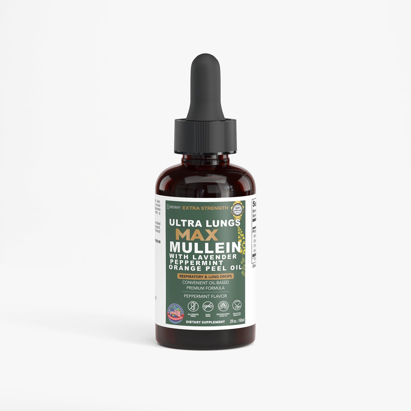GreenVify Ultra Lungs Max Mullein Drops with Lavender Peppermint Orange Peel Oil